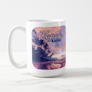 Kapaa Kauai Hawaii Beach Sunset Palm Tree Retro Koffiemok
