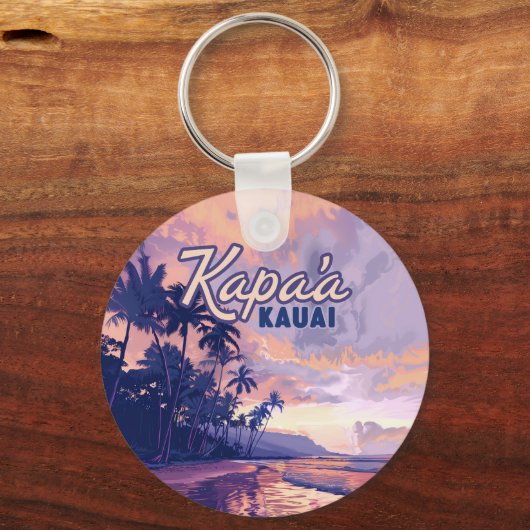 Kapaa Kauai Hawaii Beach Sunset Palm Tree Retro Sleutelhanger (Achterkant)