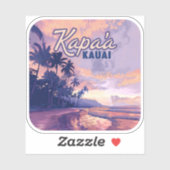 Kapaa Kauai Hawaii Beach Sunset Palm Tree Retro Sticker (Vel)