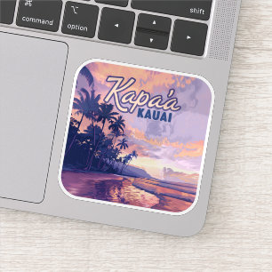 Kapaa Kauai Hawaii Beach Sunset Palm Tree Retro Sticker