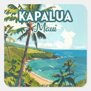 Kapalua Maui Hawaii Bay Beach Vakantie Retro Vierkante Sticker