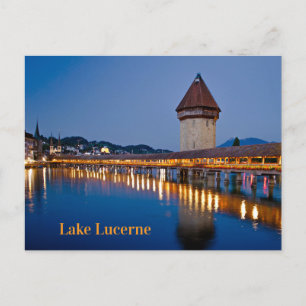 Kapel Bridge Lake Lucern bij nacht Briefkaart