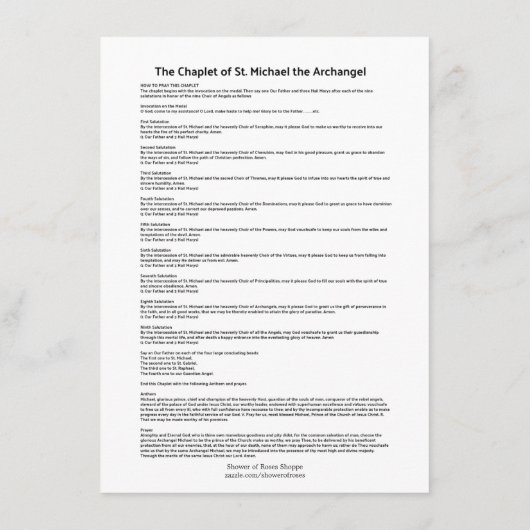 Kapel van St. Michael het Aartsengel Gebed Heilig Informatiekaartje (Achterkant)