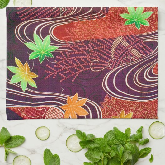 Kapelblad en loopwater, Japans ontwerp Theedoek (Gevouwen)