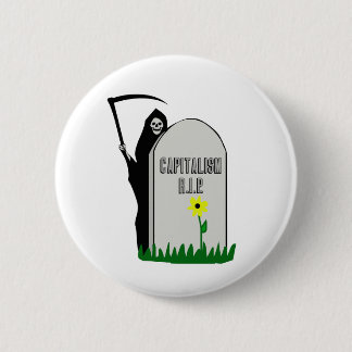 Kapitalisme R.I.P. Grafsteen met Grim Reaper Ronde Button 5,7 Cm