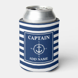 Kapitein Anchor Comass Add Boat Name Blue Stripes Blikjeskoeler