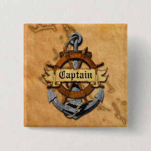 Kapitein Anchor en wiel Vierkante Button 5,1 Cm