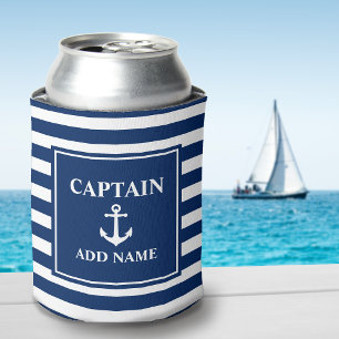 kapitein Anchor of bootnaam marine gestreept Blikjeskoeler