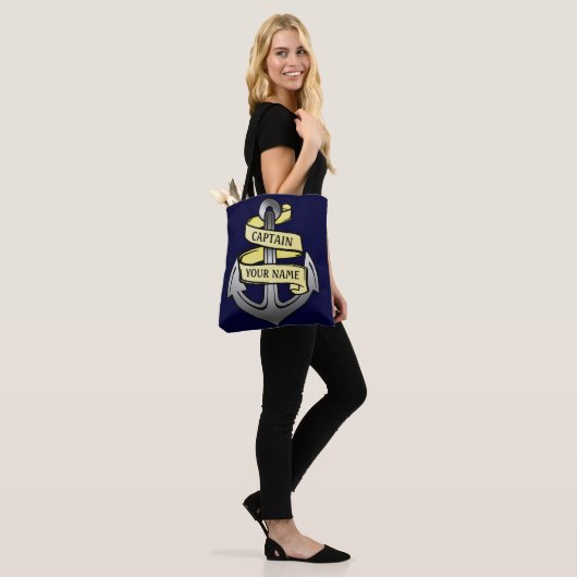 Kapitein Anchor Sailor Nautical | Aangepaste naam Tote Bag (Op model)