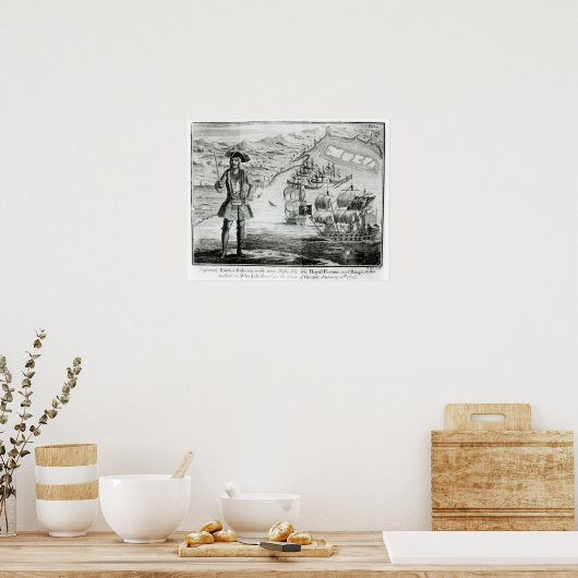 Kapitein Bartholomew Roberts met twee schepen Poster (Keuken)