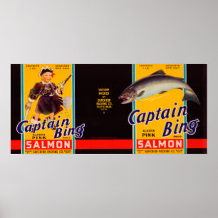 Kapitein Bing Brand Salmon Label- Seattle, WA Poster