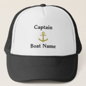 Kapitein Boat Naam Nautical White Black Gold Ancho Trucker Pet (Voorkant)