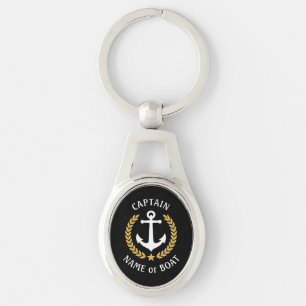 Kapitein Boat Name Anchor Gold Style Laurel Metal Sleutelhanger