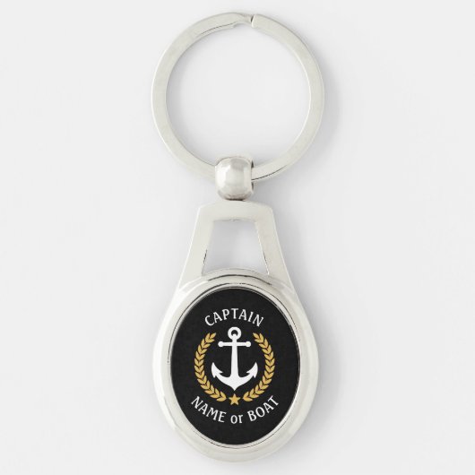 Kapitein Boat Name Anchor Gold Style Laurel Metal Sleutelhanger (Voorkant)