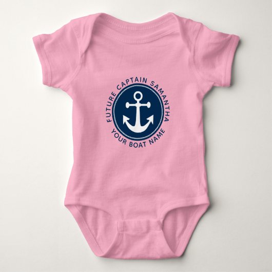 Kapitein Boat Name van de Nautical Anchor Rope van Romper (Voorkant)