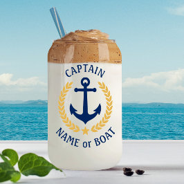 Kapitein Bootnaam Anker Gold Laurel Star Navy Blikvorm Glas