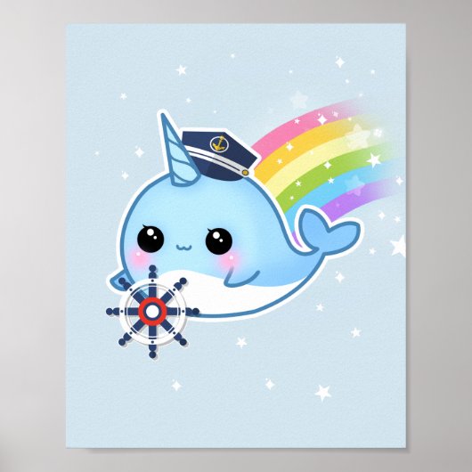 Kapitein Cute kawaii narwhal met regenboog Poster (Voorkant)