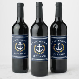 Kapitein en Bootnaam Anker Gold Laurel Navy Wijn Etiket