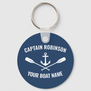 Kapitein en naam boot Nautical Anchor Oars Blue Sleutelhanger