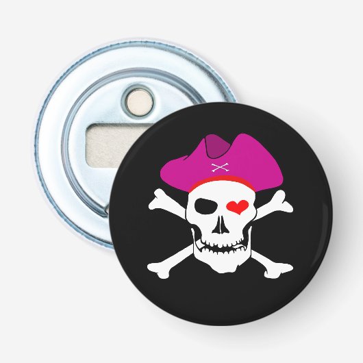 Kapitein Grace & Pirates Flag, schedel-/boerenpart Button Flesopener (Voorkant)