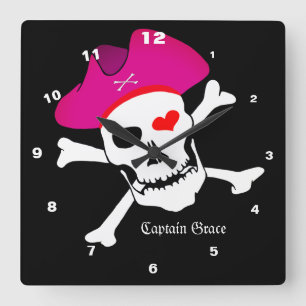 Kapitein Grace & Pirates vlag, Skull House/Boat Vierkante Klok