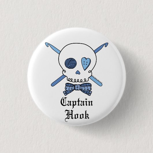Kapitein Hook Skull & Crochet Hooks (blauw) Ronde Button 3,2 Cm (Voorkant)