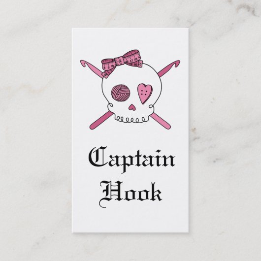 Kapitein Hook Skull & Crochet Hooks (Roze) Visitekaartje (Voorkant)