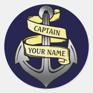  kapitein Jouw naam Anchor Ronde Sticker