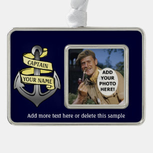 kapitein Jouw naam Anchor Verzilverd Kader Ornament