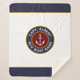 Kapitein Jouw naam Maroon Anchor Sherpa Blanket Deken