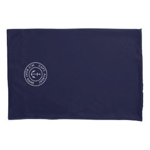Kapitein Jouw naam Navy Anchor Logo Pillow Hoesje Kussensloop