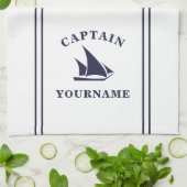 Kapitein Jouw naam Sailboot Kitchen Towel Theedoek (Gevouwen)