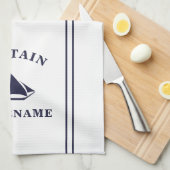 Kapitein Jouw naam Sailboot Kitchen Towel Theedoek (Quarter Fold)