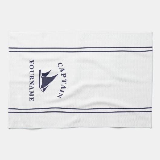 Kapitein Jouw naam Sailboot Kitchen Towel Theedoek (Horizontaal)