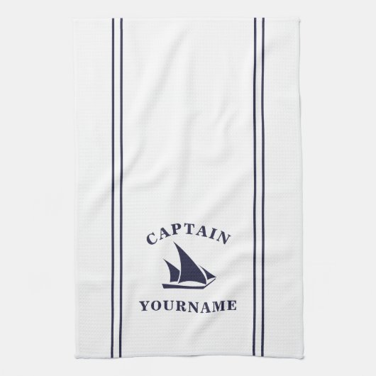 Kapitein Jouw naam Sailboot Kitchen Towel Theedoek (Verticaal)
