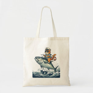 Kapitein Kat die op Reuzen Tonijn Rijdt Grappig Vi Tote Bag