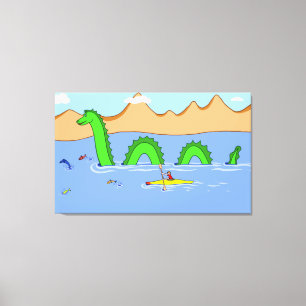 Kapitein Kayak en Loch Ness Monster Canvas Afdruk