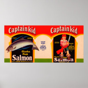 Kapitein Kind Merk Salmon Label- Seattle, WA Poster
