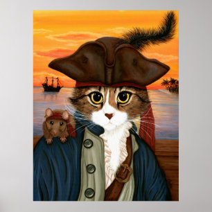 Kapitein Leo, Pirate Cat & Rat Fantasy Art Poster