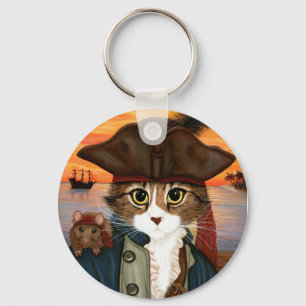 Kapitein Leo, Pirate Cat & Rat Fantasy Art Sleutel Sleutelhanger