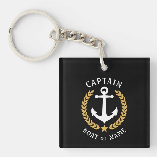 Kapitein Naam Anchor Gold Laurel Afbeelding Back B Sleutelhanger (Voorkant)