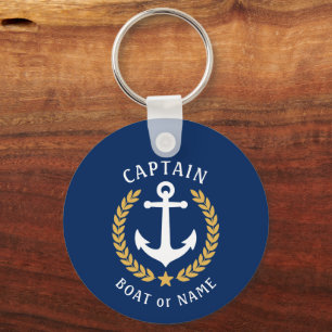 Kapitein Naam Anchor Gold Laurel Foto Back Navy Sleutelhanger