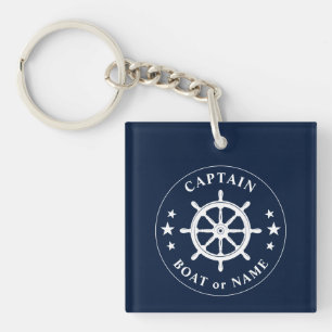 Kapitein Naam Boat Wheel Helm Stars Foto achterzij Sleutelhanger