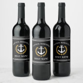 Kapitein Name and Boat Anchor Gold Laurel Black Wijn Etiket (Flessen)