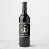 Kapitein Name and Boat Anchor Gold Laurel Black Wijn Etiket (Voorkant)