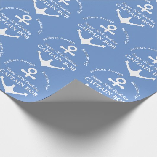 Kapitein Nautical Anchor 50th Birthday Cadeaupapier (Hoek)