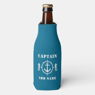 Kapitein of Boat Name Anchor Seahorse Aqua Blue Flesjeskoeler