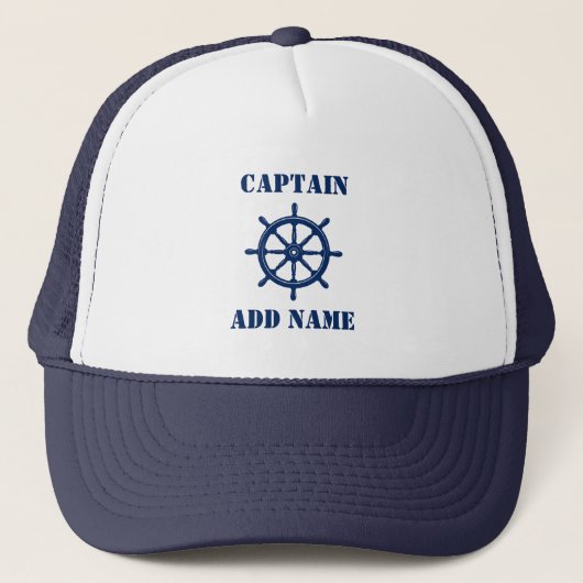 Kapitein of Boat Name Ship Wheel Helm Trucker Pet (Voorkant)