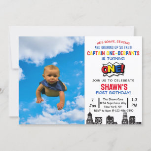Kapitein One-derpants First Birthday Invitation Kaart