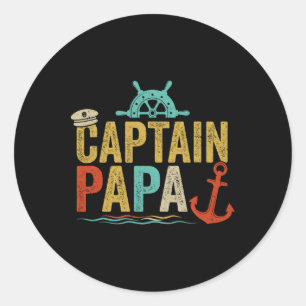 Kapitein Papa Pontoon Meer Zeiler Vissen Varen F Ronde Sticker